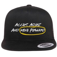 Retro Quote Accept Adjust And Move Forward Funny Basic Flat Bill Trucker Hat