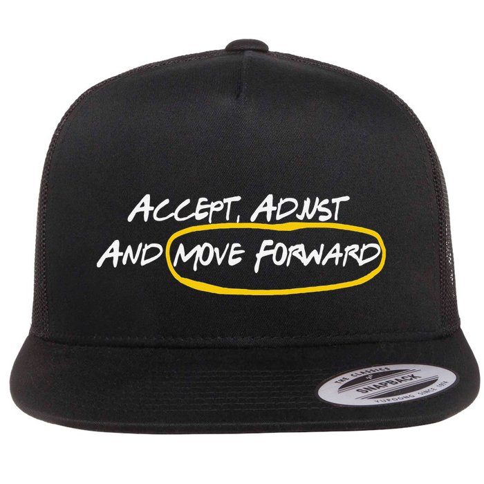 Retro Quote Accept Adjust And Move Forward Funny Basic Flat Bill Trucker Hat