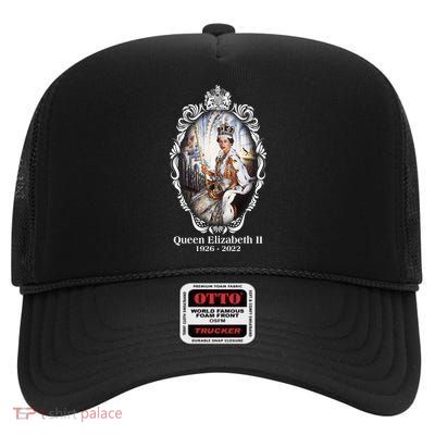 RIP Queen Elizabeth II 1926 2022 High Crown Mesh Back Trucker Hat
