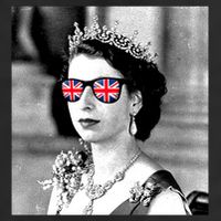 RIP Queen Elizabeth British Flag Sunglasses 7 Panel Mesh Trucker Snapback Hat