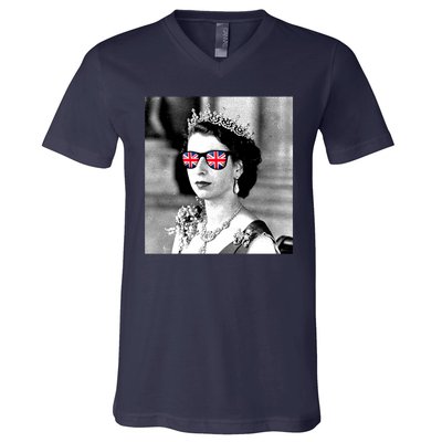 RIP Queen Elizabeth British Flag Sunglasses V-Neck T-Shirt