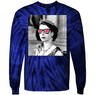 RIP Queen Elizabeth British Flag Sunglasses Tie-Dye Long Sleeve Shirt