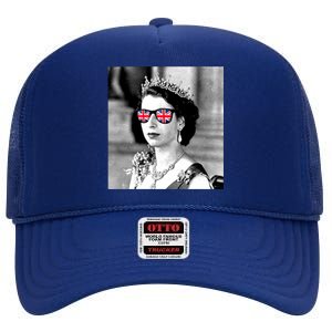 RIP Queen Elizabeth British Flag Sunglasses High Crown Mesh Back Trucker Hat