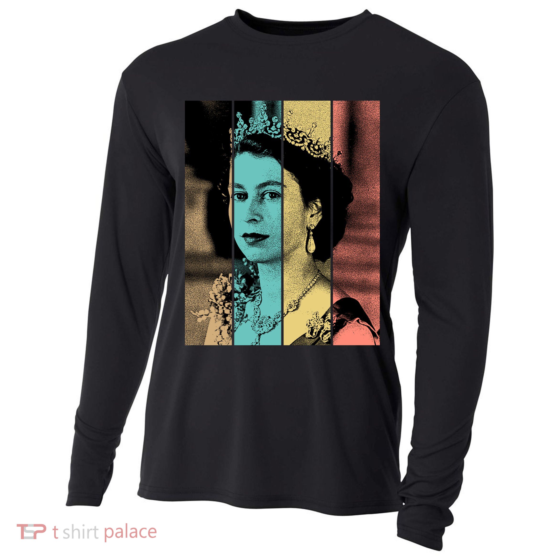 RIP Queen Elizabeth Vintage Color Block Pop Art Cooling Performance Long Sleeve Crew