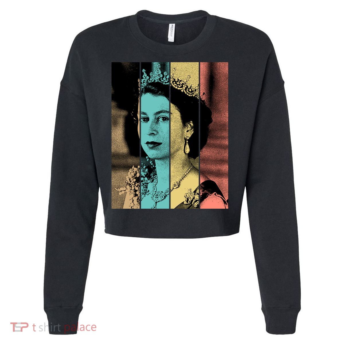 RIP Queen Elizabeth Vintage Color Block Pop Art Cropped Pullover Crew