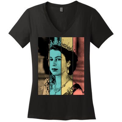 RIP Queen Elizabeth Vintage Color Block Pop Art Women's V-Neck T-Shirt