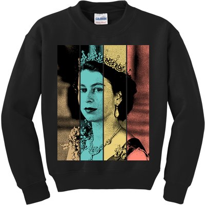RIP Queen Elizabeth Vintage Color Block Pop Art Kids Sweatshirt