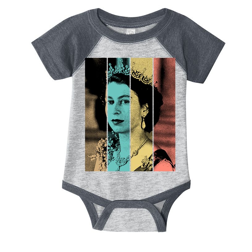 RIP Queen Elizabeth Vintage Color Block Pop Art Infant Baby Jersey Bodysuit