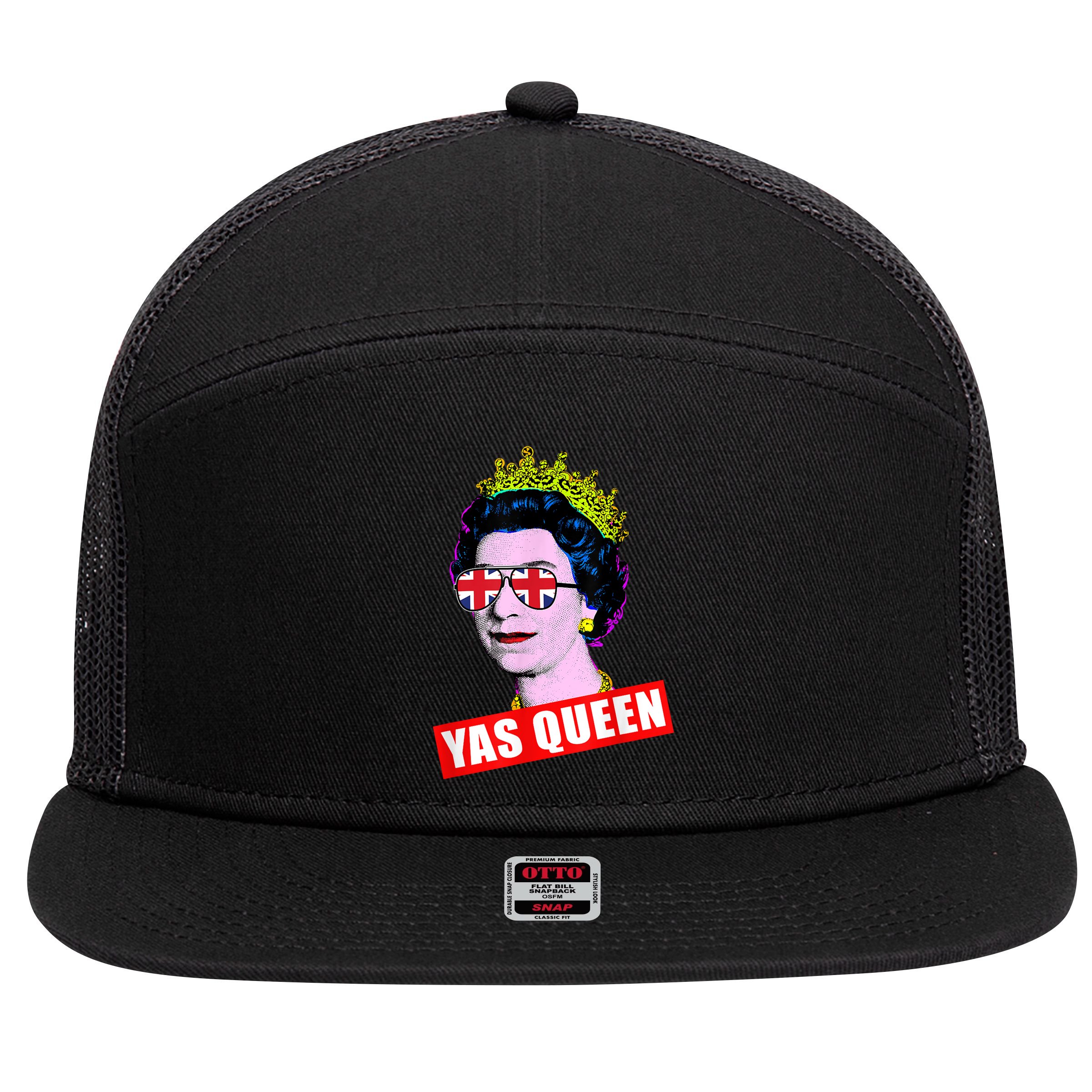 RIP Queen Elizabeth II 1926 2022 7 Panel Mesh Trucker Snapback Hat