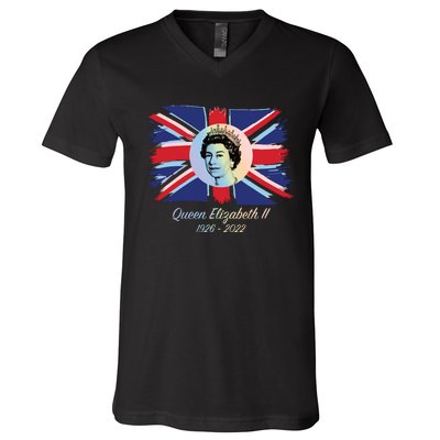 RIP Queen Elizabeth II Tribute UK Flag Colorful V-Neck T-Shirt