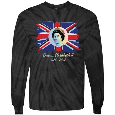 RIP Queen Elizabeth II Tribute UK Flag Colorful Tie-Dye Long Sleeve Shirt