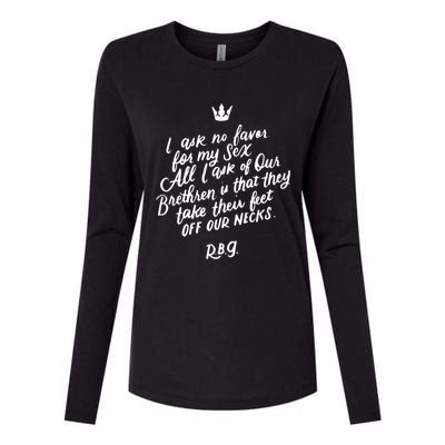 Rbg Quote I Ask No Favor For My Sex Feminist Gift Womens Cotton Relaxed Long Sleeve T-Shirt