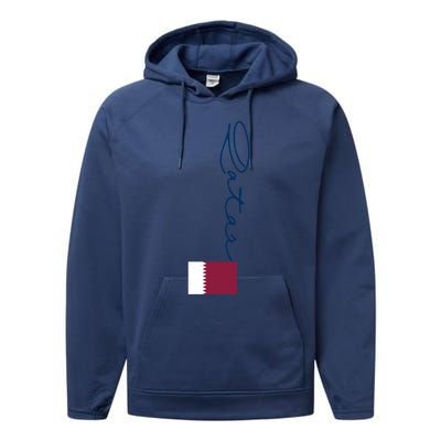 Retro Qatar Patriotic Vintage Pole Flag Gift Performance Fleece Hoodie