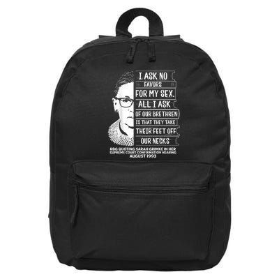 Rbg Quote Ruth Bader Ginsburg I Ask No Favor 16 in Basic Backpack