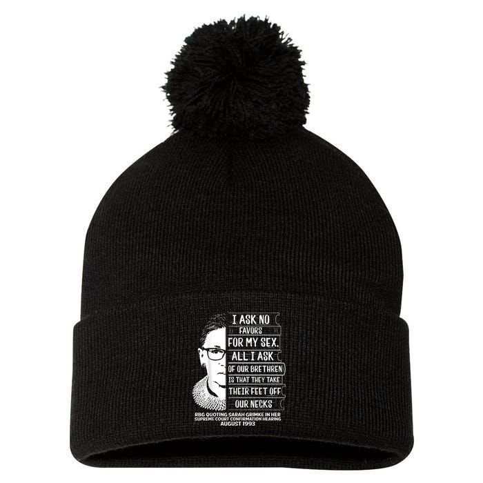 Rbg Quote Ruth Bader Ginsburg I Ask No Favor Pom Pom 12in Knit Beanie