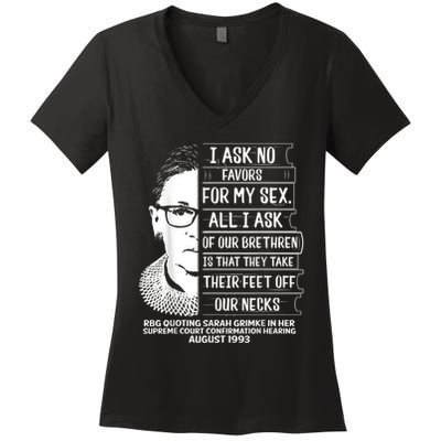 Rbg Quote Ruth Bader Ginsburg I Ask No Favor Women's V-Neck T-Shirt