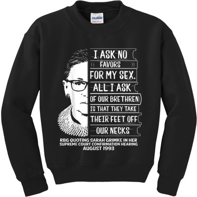 Rbg Quote Ruth Bader Ginsburg I Ask No Favor Kids Sweatshirt