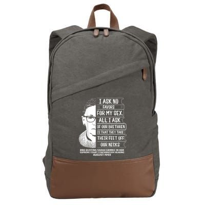 Rbg Quote Ruth Bader Ginsburg I Ask No Favor Cotton Canvas Backpack