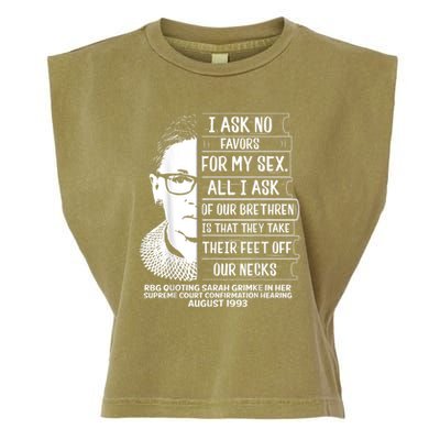 Rbg Quote Ruth Bader Ginsburg I Ask No Favor Garment-Dyed Women's Muscle Tee