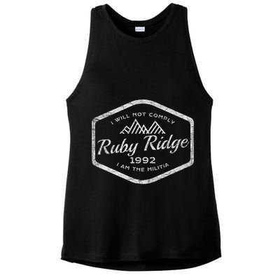 Ruby Ridge 1992. I Will Not Comply. Premium Ladies PosiCharge Tri-Blend Wicking Tank
