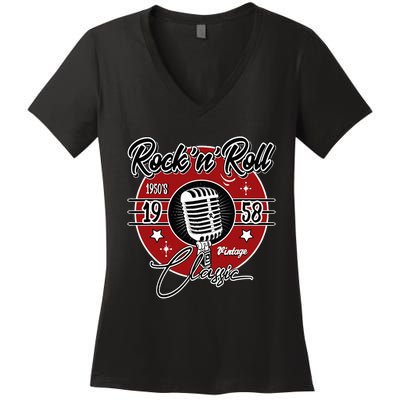 Retro Rockabilly 1950s Sock Hop Attire Women's V-Neck T-Shirt