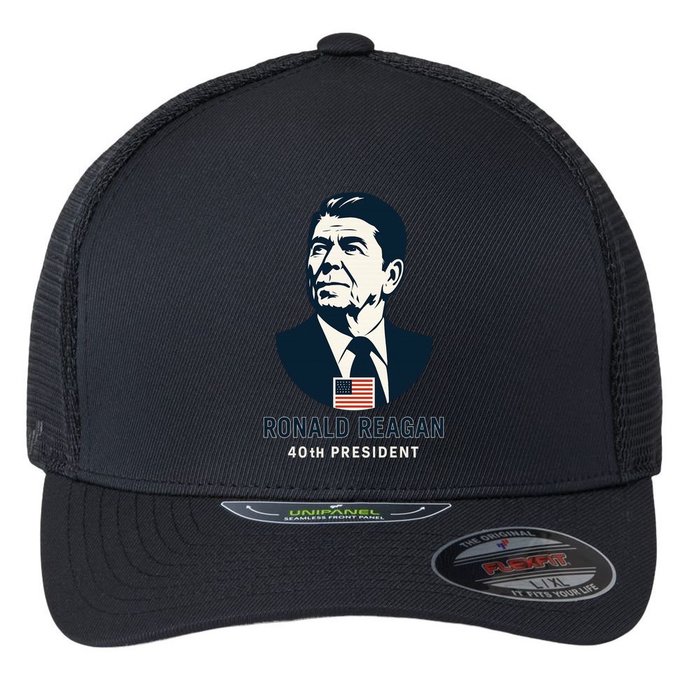 Ronald Reagan 40th President Minimalistic Flexfit Unipanel Trucker Cap