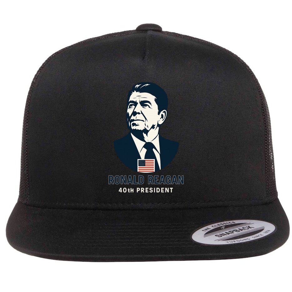 Ronald Reagan 40th President Minimalistic Flat Bill Trucker Hat