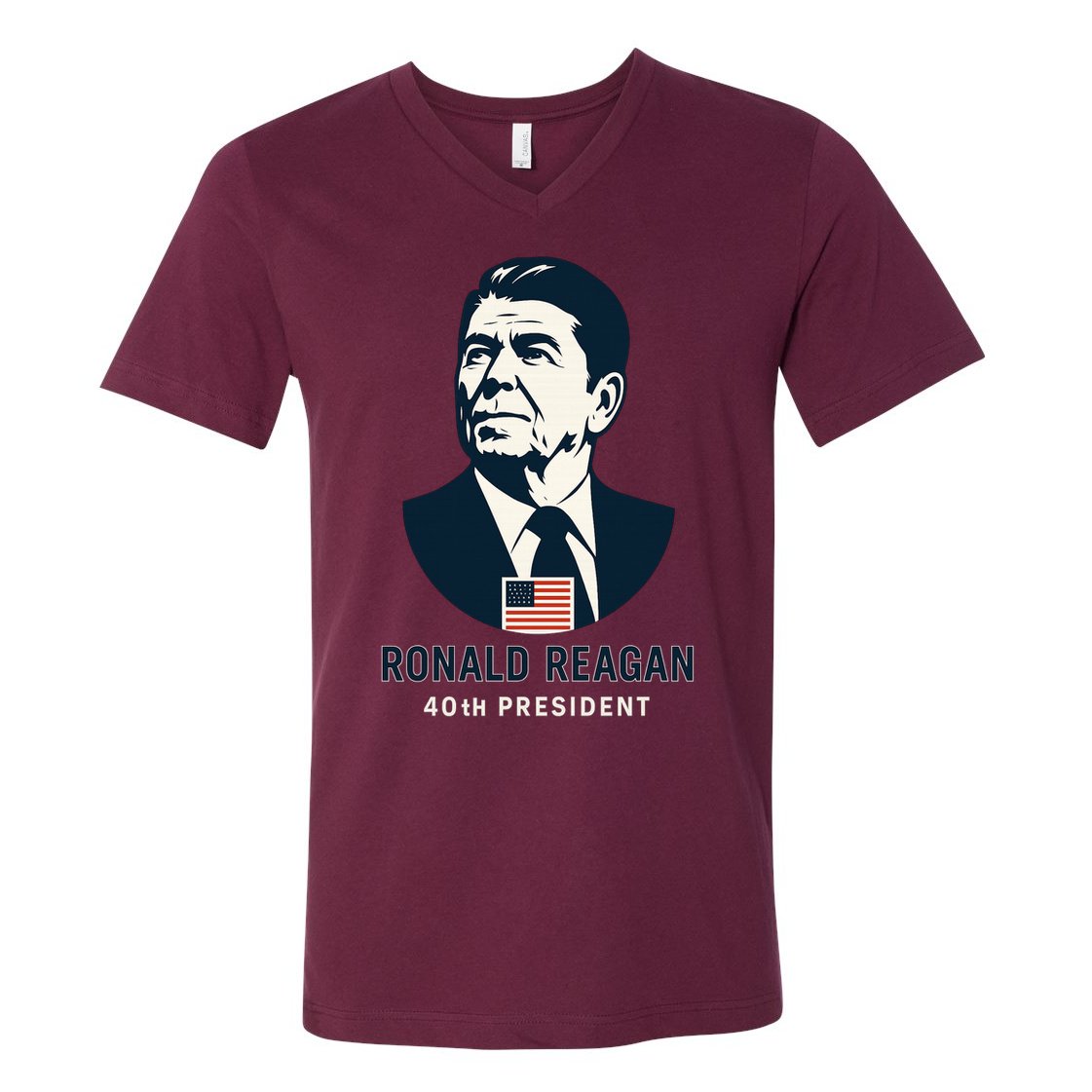 Ronald Reagan 40th President Minimalistic V-Neck T-Shirt