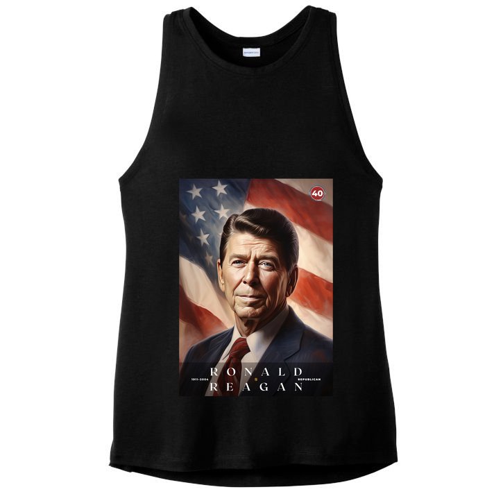 Ronald Reagan 40th President Of The United States Portrait Ladies PosiCharge Tri-Blend Wicking Tank