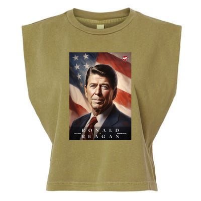 Ronald Reagan 40th President Of The United States Portrait Garment-Dyed Women's Muscle Tee