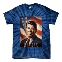 Ronald Reagan 40th President Of The United States Portrait Tie-Dye T-Shirt
