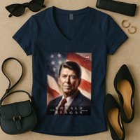 Ronald Reagan 40th President Of The United States Portrait Women's V-Neck T-Shirt