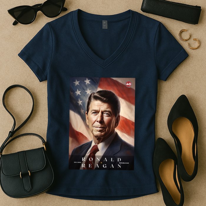 Ronald Reagan 40th President Of The United States Portrait Women's V-Neck T-Shirt