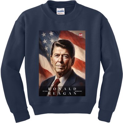 Ronald Reagan 40th President Of The United States Portrait Kids Sweatshirt