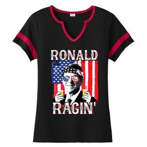 Ronald Ragin 4th Of July Merica Women American Flag Ladies Halftime Notch Neck Tee