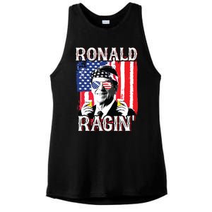 Ronald Ragin 4th Of July Merica Women American Flag Ladies PosiCharge Tri-Blend Wicking Tank