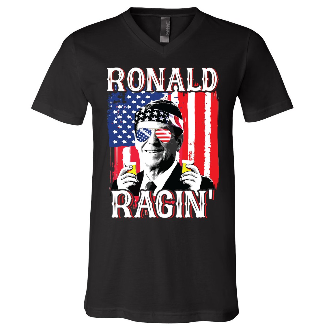 Ronald Ragin 4th Of July Merica Women American Flag V-Neck T-Shirt