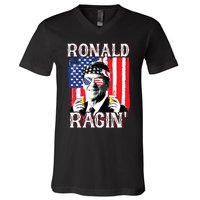 Ronald Ragin 4th Of July Merica Women American Flag V-Neck T-Shirt