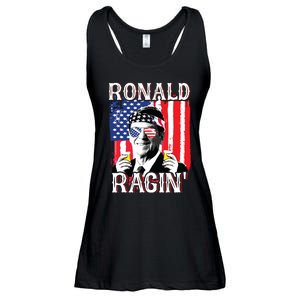 Ronald Ragin 4th Of July Merica Women American Flag Ladies Essential Flowy Tank