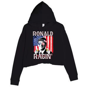 Ronald Ragin 4th Of July Merica Women American Flag Crop Fleece Hoodie