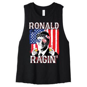 Ronald Ragin 4th Of July Merica Women American Flag Women's Racerback Cropped Tank