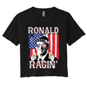 Ronald Ragin 4th Of July Merica Women American Flag Women's Crop Top Tee