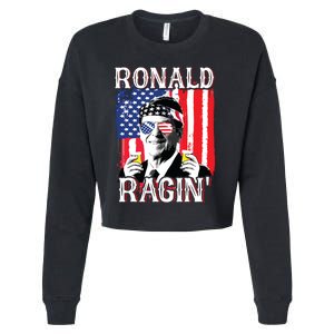 Ronald Ragin 4th Of July Merica Women American Flag Cropped Pullover Crew