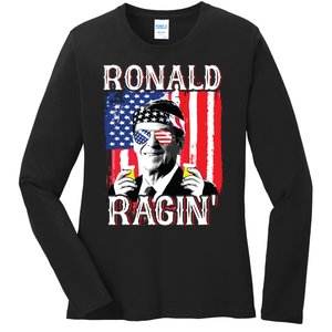 Ronald Ragin 4th Of July Merica Women American Flag Ladies Long Sleeve Shirt