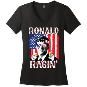 Ronald Ragin 4th Of July Merica Women American Flag Women's V-Neck T-Shirt