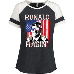 Ronald Ragin 4th Of July Merica Women American Flag Enza Ladies Jersey Colorblock Tee