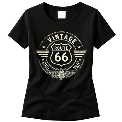 Retro Route 66 Road Trip Vintage Adventure Womens T-Shirt