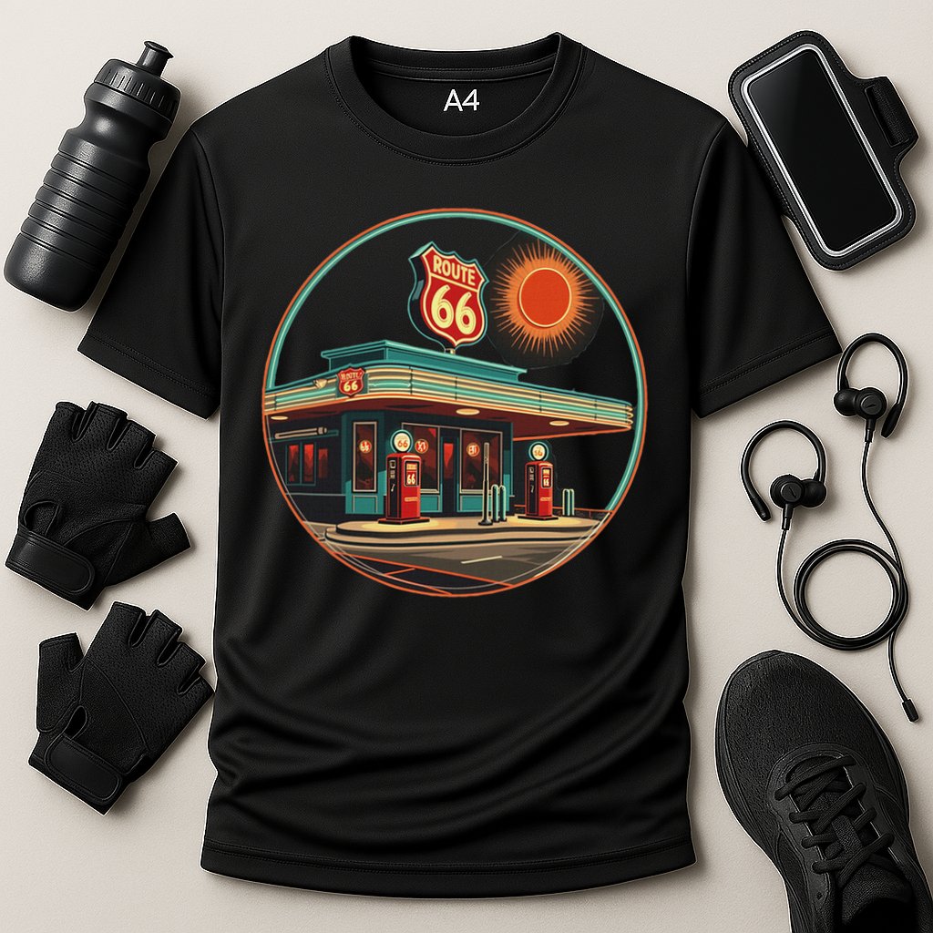 Retro Route 66 Road Trip Vintage Adventure Cooling Performance Crew T-Shirt