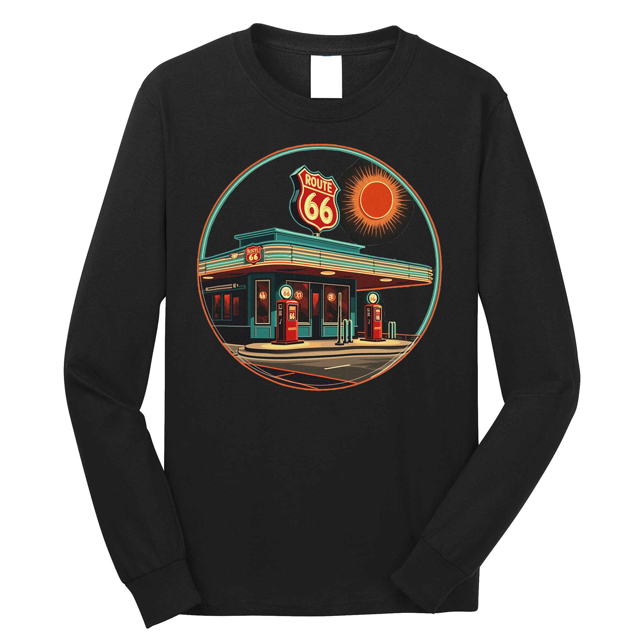 Retro Route 66 Road Trip Vintage Adventure Long Sleeve Shirt