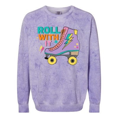 Retro Rollerskates 80S Derby Roller Skating For Teen Girl Colorblast Crewneck Sweatshirt